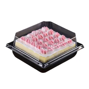 Kotak Charcuterie Sekali Pakai Jelas Wadah Makanan Kue Persegi PE Plastik Kotak Roti Strawberry Iris Kue Kotak Sandwich