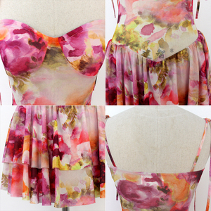 Abito Estivo da Donna e Ragazza con Stampa Floreale Acquerello, Scollo a Cuore, Spalline con Fiocco e Balze a Strati, Mini Abito da Festa - Product Image 5
