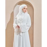 Robe musulmane blanche brodée à manches longues, vêtements islamiques doux et ouverts, vente en gros, Abaya, dentelle plissée, nouvelle collection
