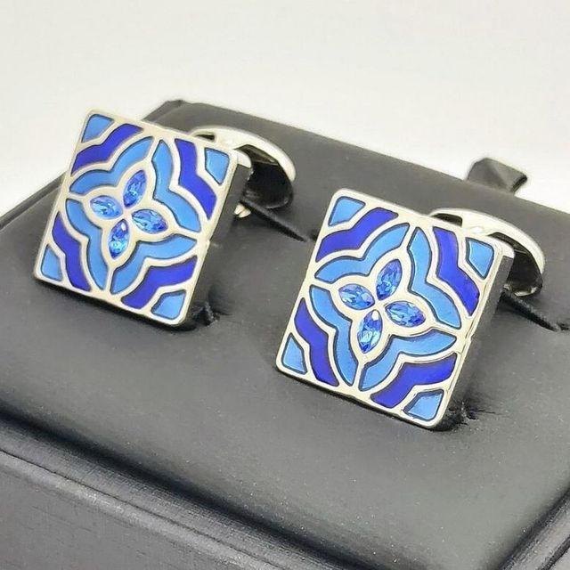 Vintage Sapphire Crystal Cufflinks 316l Stainless Steel Pvd 18k Gold Plated Jewelry Flower Architectural Art Cufflinks