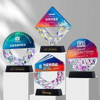 Plaque en Cristal Personnalisée Nouveau Design Rainbow Diamond Crystal Glass Awards Plaque Trophy