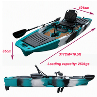 Kayak de pêche en mer monoplace 10,5 pieds, monobloc, avec pédalier et moteur électrique, en PEHD, certifié CE, écologique et léger, vente en gros