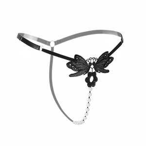 Ding Zhi Mei Sexy Culotte string perlée noire, design sans entrejambe réglable, accessoires intimes pour femmes - Product Image 3