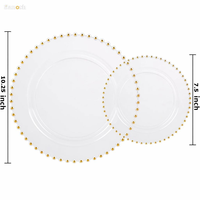 SANOSH Assiettes de présentation dorées perlées pour mariage, 10,25 po, en plastique durable et transparent, pour banquets et fêtes d'anniversaire haut de gamme