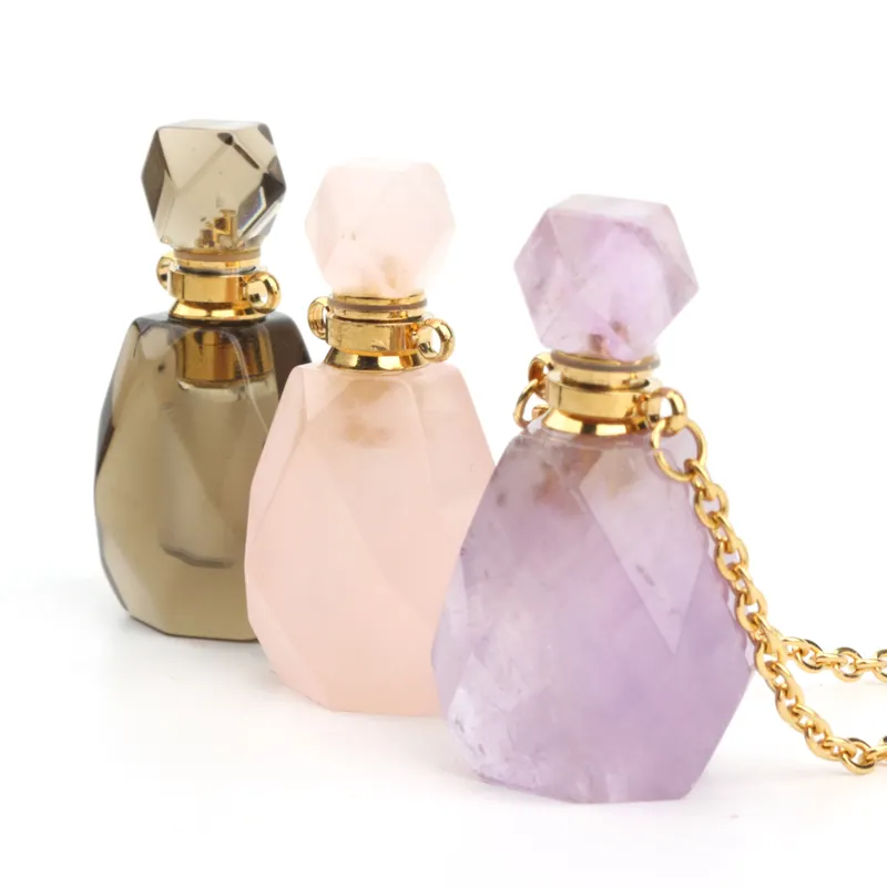 Natural Amethyst Essential Oil Bottles Crystal Perfume Bottle pendants