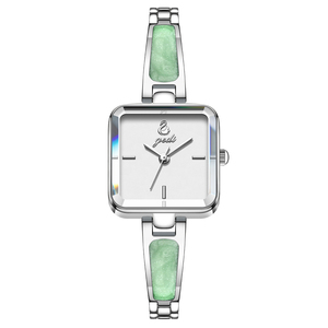 Montre à quartz pour femme avec cadran carré argenté, nacre embossée et bracelet en acier - Product Image 2