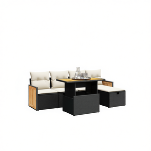 Set Divano da Giardino in Rattan Nero con Contenitore, 4 Posti, Arredamento da Esterno, Design Contemporaneo, Struttura in Legno Teak - Product Image 1