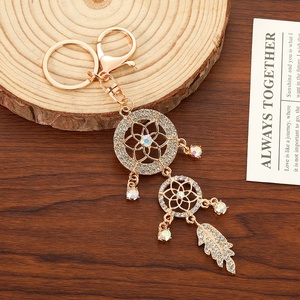 Llavero <span class=keywords><strong>Atrapasueños</strong></span> Boho de Nicho Más Vendido con Hoja de Cristal y Diamantes de Imitación, Broche Dorado para Bolso, para Damas, Llave de Coche, Regalo Festivo - Product Image 4