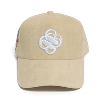 Gorra de béisbol de pana de 5 paneles para hombre, gorra de béisbol con bordado elevado en 3D personalizado, estilo de marco, algodón estructurado, deportes para correr