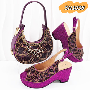 2025 Wholesale Allgreat Beautiful Italian <strong>Shoe</strong> and Bag Set High Heels With Beads Stone Italian <strong>Shoes</strong> With Matching Bag Wedge