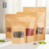 Sachet Doypack personnalisé en papier kraft biodégradable et réutilisable avec fermeture éclair et fenêtre pour emballage alimentaire