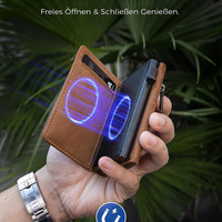 Dompet pria memblokir Rfid, dompet pintar minimalis, tempat kartu kredit magnetik, lipat tiga, pop up, casing logam, penyimpan kartu Id, untuk pria