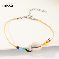 SY Bracelet de cheville bohème tressé pour femme avec perles de riz et pierres étoilées, best-seller