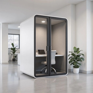 บูธทำงานกันเสียงแบบออฟฟิศพ็อด โครงอะลูมิเนียมทรงสี่เหลี่ยม ไฟ LED ดีไซน์มินิมอล ติดตั้งแบบลอยตัว - Product Image 1