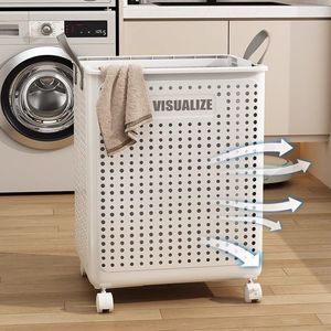 Visualize Collapsible Laundry <b>Basket</b> <b>Large</b> Capacity With Wheels For Home Bathroom <b>Storage</b> - Product Image 3