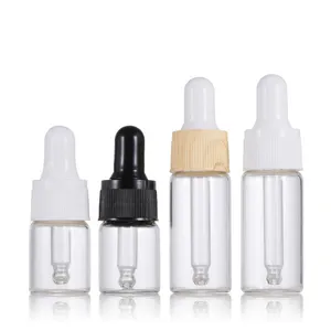 Glass Dropper Bottle 5ml 10ml Clear Jars Vials With Pipette For Cosmetic Perfume Essential Oil Bottles with wood grain cap