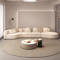 Sofá Chenille con Estructura de Madera Maciza, Forma Sinuosa en C, Color Alabastro, Asientos Acolchados, Venta al por Mayor para Sala de Estar