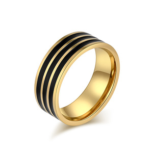 European American Style Minimalist Luxury 8Mm 18K Gold Plated Titanium Steel <b>Ring</b> Unisex Couple Jewelry - Product Image 5