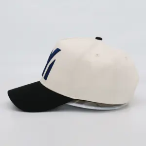 Cap Manufacturer Custom 2 Tone 5 Panel Curved Brim Structured Baseball Ball Cap With 3D Embossed Embroidery Logo