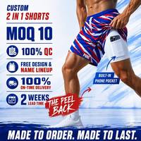 Shorts de sport 2-en-1 en maille pour hommes, personnalisables, pour la gym, l'entraînement, la course, le tennis, la pratique du football, à double couche, vente en gros FQ