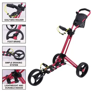 HOW TRUE Newest Most Popular Golf Simple Hand Push Cart Multicolor Aluminum Alloy 3 Wheel Golf Trolley