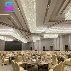 Tùy chỉnh trần cao giọt mưa dẫn đèn chùm sang trọng sảnh khách sạn kính hiện đại treo ánh sáng sắt cơ sở điều khiển từ xa - Product Image 3