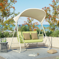 Fauteuil suspendu d'extérieur 2 places avec auvent et coussins, balançoire de véranda en osier, banc coulissant avec structure métallique pour patio et jardin