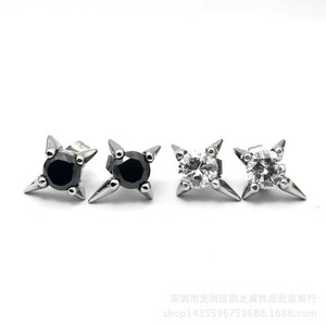 yunnique <b>Stud</b> <b>Earrings</b> <b>Black</b> Zircon Claw Setting Spike Geometric Party Jewelry - Product Image 5