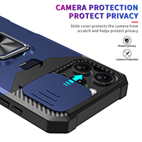 Fente pour carte porte-anneau en métal étui de téléphone pour iPhone 16 15 14 13 12 fenêtre coulissante couverture arrière pour iPhone 16 Pro Max pour Samsung S25