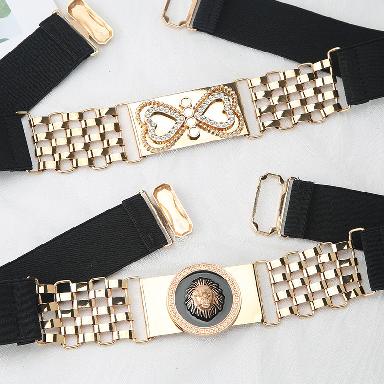 Unisex Elastic Belt W/ Gold Lion And Chains Elastic Vintage Belts for sale | eBay main image 2
