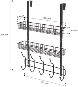 办公室家庭存储金属衣服毛巾珠宝挂在门上悬挂组织者与挂钩架子香水篮持有人