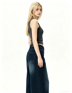 Nouveau <span class=keywords><strong>Jean</strong></span> en Denim Streetwear pour <span class=keywords><strong>Femme</strong></span> 2026 Coupe Ample Taille Mi-Haute Délavé Foncé Longueur Entière 100% Coton Style Décontracté - Product Image 5