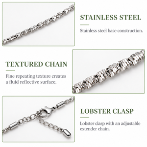 Collier chaîne texturée en acier inoxydable, couleur argent, chaîne serpent, 40+5 cm, fermoir mousqueton, 6 g - Product Image 3
