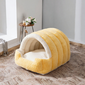 Coussin pour animaux de compagnie jaune en forme d'arche, semi-fermé, nid pour chien et chat, en peluche jacquard, doux et chaud, pour usage intérieur - Product Image 3
