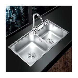 Handmade hiện đại thương mại Nhà Bếp lưu vực bồn rửa 304 thép không gỉ lớn <span class=keywords><strong>Sinks</strong></span> với vòi nước hai lỗ - Product Image 1