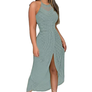 Vestido Maxi Casual <span class=keywords><strong>de</strong></span> Verano 2025 para Mujer, Cuello Halter, Sin Mangas, Color Sólido, Talla XS, Cintura Natural, Antiestático - Product Image 1
