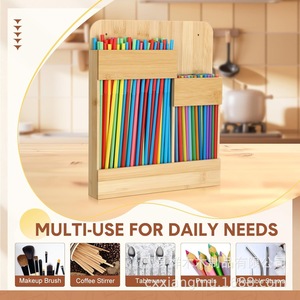 Support mural en bois pour pailles, couleur bois naturel, sans perçage, pour la maison et les cafés - Product Image 5