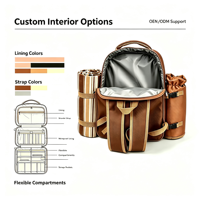 Mochila de Picnic Walker para 4 Personas con Compartimento Refrigerador, Bolsa para Vino, Manta de Picnic (45"x53") de Poliéster, 5 Libras, Regalo para Familiares y Amantes, Bolsa OEM