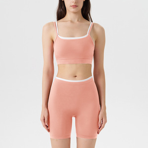 Conjunto de <span class=keywords><strong>Sujetador</strong></span> <span class=keywords><strong>deportivo</strong></span> de alto impacto y pantalones cortos de yoga Tamaño XS Transpirable Ligero Bloque de color Ropa deportiva Patrón sólido que absorbe la humedad - Product Image 4