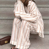 Ensembles de cordons islamiques en lin personnalisés, hauts et pantalons modestes pour femmes, ensembles de 2 pièces pour le Ramadan et l'Aïd pour les musulmanes