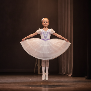 White Lavender Rhinestone Romantic Long Ballet Tutu Kids <b>Graduation</b> Ball Stage Performance Dress Multi-Layer Lace Mesh Skirt - Product Image 1
