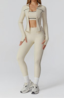 Ensemble de yoga 3 pièces pour femme : Leggings taille haute, soutien-gorge de sport et veste à manches longues – Tenue de fitness et survêtement pour l'entraînement en salle de sport