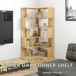 Estantería esquinera en forma de L de 6 niveles, 66 pulgadas de alto, color roble |   Soporte de Pared de Fácil Montaje - Ahorro de Espacio para Oficina en Casa o Sala de Estar de Estilo Moderno - Product Image 2