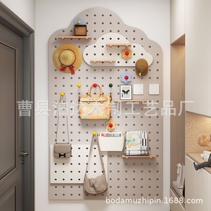 Solid Wood Pegboard <b>Wall</b> <b>Shelf</b> Rectangle Punch Free <b>Wall</b> <b>Mounted</b> Storage Rack Entryway Display Organizer - Product Image 1