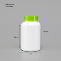 Bouteille vide en plastique blanc de 175 ml pour médicaments et vitamines, avec logo personnalisé et différents types de bouchons