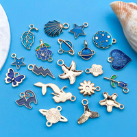 Pendentif vintage en alliage de zinc, motif étoile de mer, éclairs et amour, bleu océan foncé, pour accessoires de bijoux faits main DIY