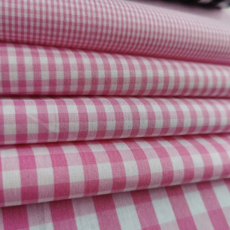 Venda por atacado personalizada poplin 100% algodão xadrez rosa tecido para homens camisa