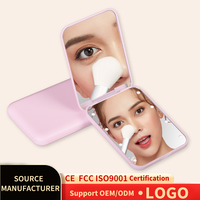Smart Double-Sided 2x Magnifying Personalized Cosmetic Mirror Foldable LED Light-Up Pocket Mirror for Makeup