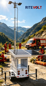 Tour d'éclairage solaire pliable de sécurité avec 2 panneaux de 455W et 4 LED de 60W, haute résistance au vent, pour jardin, route, parc à thème, utilisation extérieure - Product Image 2