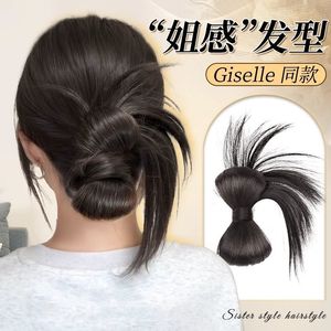 Peluca de moño para mujer, cabello humano real, estilo coreano, cola de caballo con clip de plumas para cualquier forma de rostro - Product Image 2
